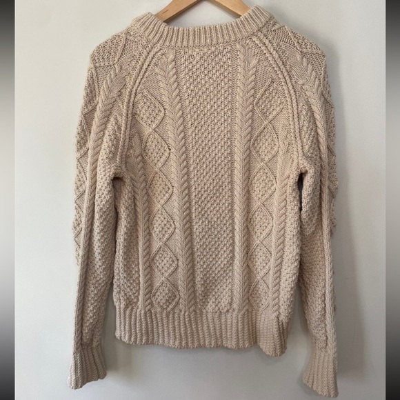 LL Bean Signature Cable Chunky Knit Cotton Sweater Fisherman Cream Women’s Sz M - Picture 5 of 8